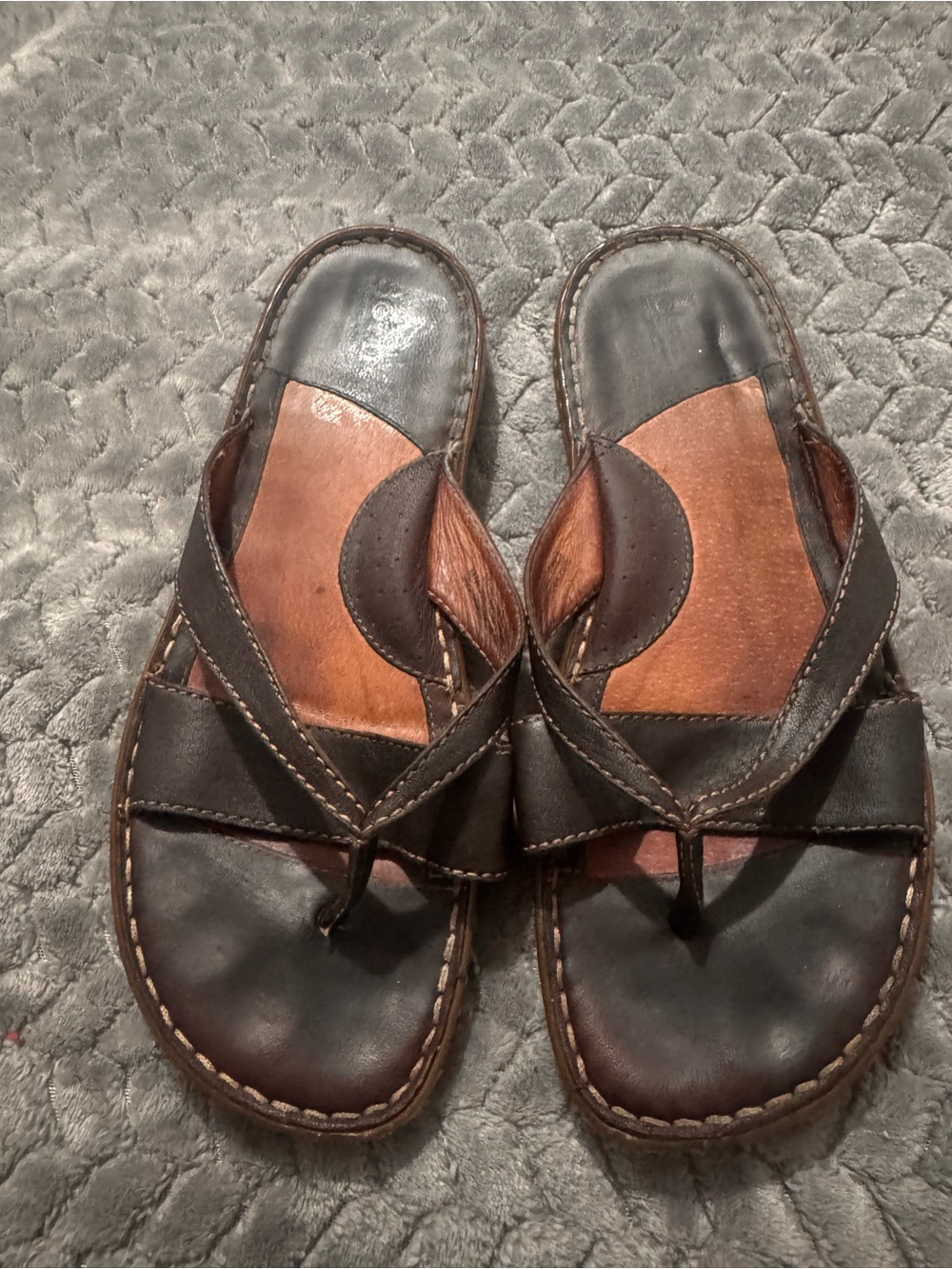 Born Brown and Cognac Leather Toe-Post Sandals